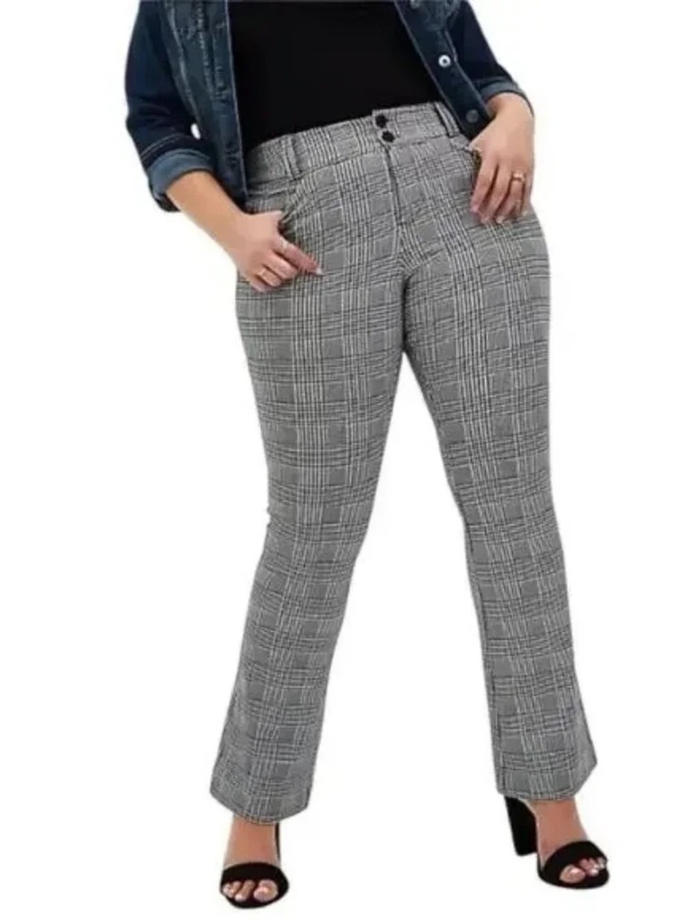 Torrid Studio Ponte High-Rise Trouser Boot-Cut Pants Women's Size 20 Black Plaid